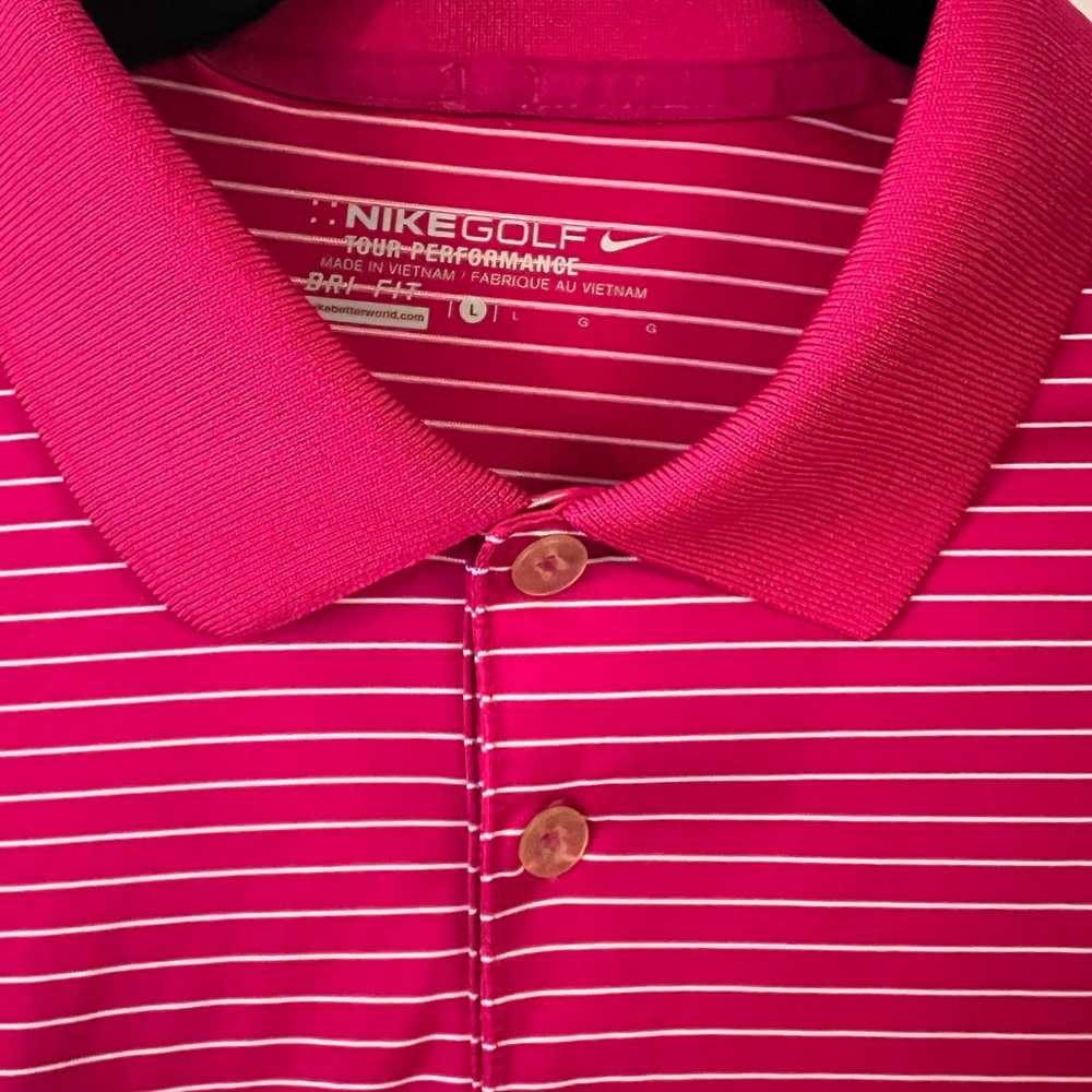 Nike Pink and White Striped Golf Polo